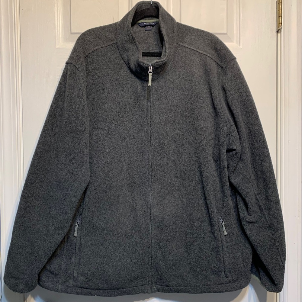 Lands' End Fleece Jacket XXL Gray Full Zip ThermaCheck Gorpcore Classic Hiking